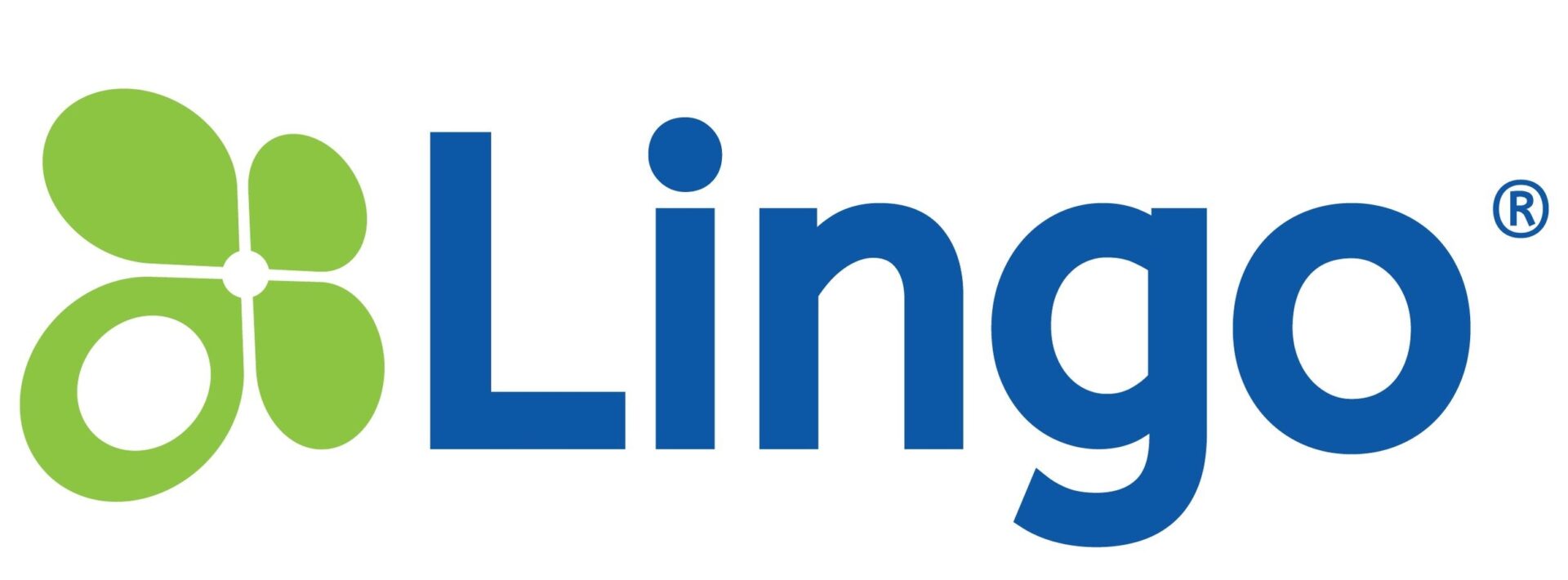 A blue and white logo of lingo