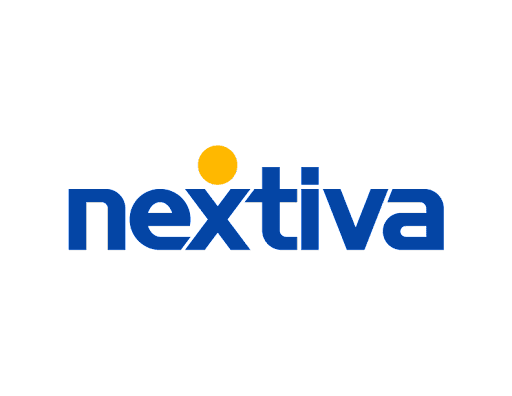 A blue and yellow logo for nextiva.